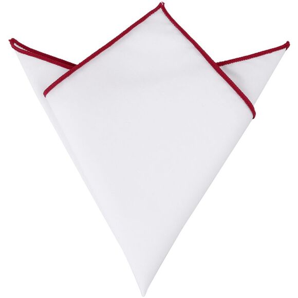 Cotton Handkerchiefs Color Contrast Trim White Pocket Squares Tuxedo Red - Picture 1 of 4